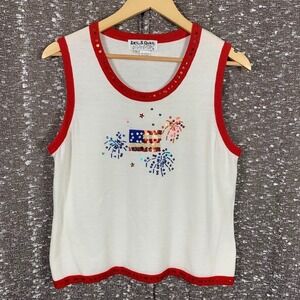 Vintage 90s Jack B. Quick Womens Large 4th Of July Tank Top Beaded Flag Firework